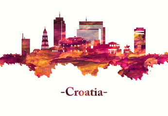 Croatia skyline in red