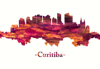 Curitiba Brazil skyline in red