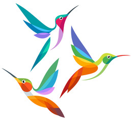 Stylized Birds - Hummingbirds in flight