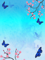 Fototapeta na wymiar Spring card with sakura and butterfly, vector