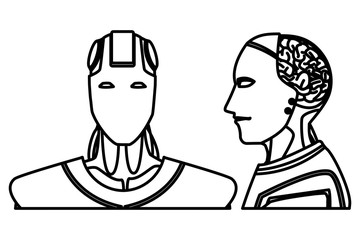 robot with brain exposed black and white