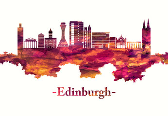 Obraz premium Edinburgh Scotland skyline in red