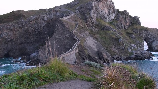 San Juan de Gaztelugatxe and its stairs at sunrise, Basque Country, Spain