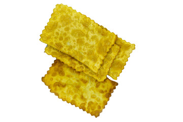 Heap of cheburek isolated on white background .