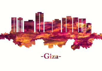 Fototapeta premium Giza Egypt skyline in red