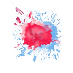 Abstract multi-colored spots of liquid, splashes of paint. White background. Modern illustration for design and decoration