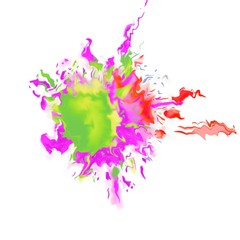 Abstract multi-colored spots of liquid, splashes of paint. White background. Modern illustration for design and decoration