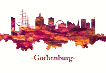 Gothenburg Sweden skyline in red - obrazy, fototapety, plakaty