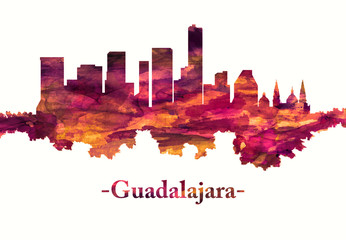 Fototapeta premium Guadalajara Mexico Skyline w kolorze czerwonym