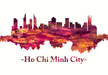 Obraz premium Ho Chi Minh City Wietnam panoramę na czerwono