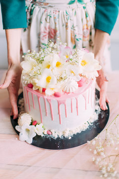 delicious cake and cupcakes in a beautiful decor makes pastry chef