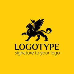 Vector logotype or illustration griffin on yellow background