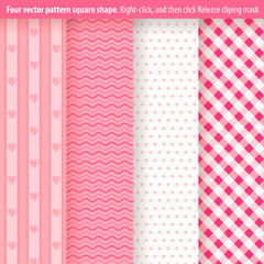Vector seamless patterns. Fond pink and white colors. Endless texture can be used for printing onto fabric and paper or invitation. Abstract geometric shapes.