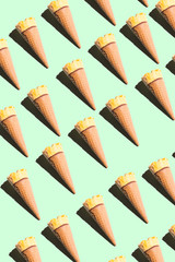 Ice cream cones on a bright color background. Bright collage