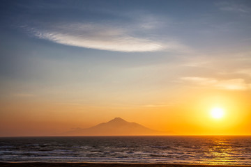 Sunset view of Rishiri Island and Mountain from Wakkanai, Hokkaido, Japan