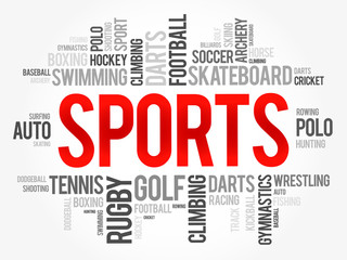 Fototapeta premium Sports word cloud collage, hobbies and leisure concept background