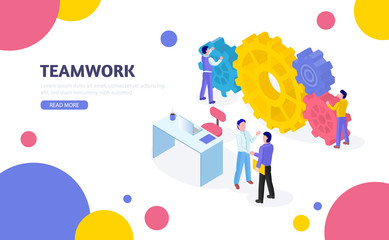 Isometric business concept. Teamwork process.