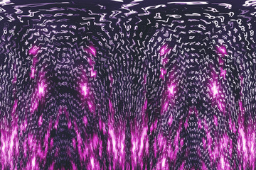 Pink matrix digital background. Distorted cyberspace concept. Characters fall down. Matrix from...