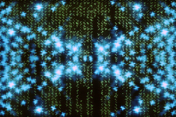 Blue green matrix digital background. Abstract cyberspace concept. Green characters fall down....