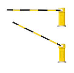 Fototapeta premium Detailed vector illustration of a black and yellow striped car barrier with stop sign.