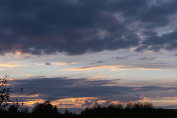 Summer landscape. Sunset over the river. In most evenings you can see a magnificent sunset over the Kama River Russia. There are many viewing points for a better view.