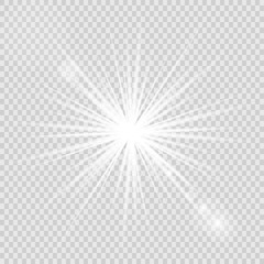 Vector magic white rays glow light effect isolated on transparent background. Christmas design element. Star burst with sparkles.