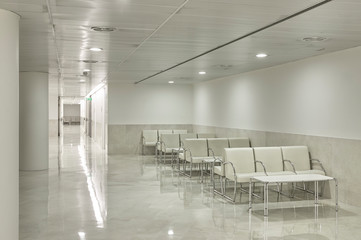 Public building waiting area. Health center interior. Nobody