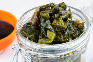Salad of pickled sea kale. Close up