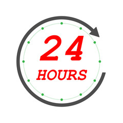 Open 24 hours icon for shop or delivery service. eps10. Twenty four hours open service clock with arrow.