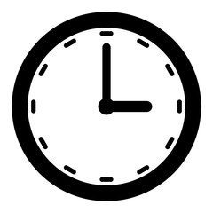 Black wall clock outline with minut and hour arrow. Wall clock icon.