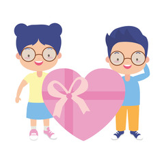 boy and girl gift heart