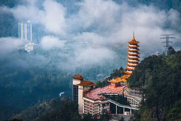 Chinese Pagoda Temple on top a hill in Genting Highland, Malaysia