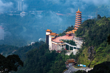 Chinese Pagoda Temple on top a hill in Genting Highland, Malaysia