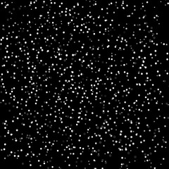 Falling snow on night sky vector pattern. Black and white hand drawn spray or splash monochrome texture. White spots. Abstract background