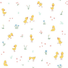 Childish seamless pattern with cute ducklings © Maryco