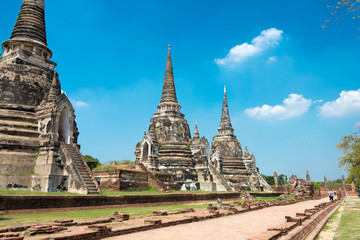 Fototapeta premium Ayutthaya, Thailand - Apr 10 2018: WAT PHRASISANPETH in Ayutthaya, Thailand. It is part of the World Heritage Site - Historic City of Ayutthaya.