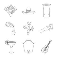 Vector design of Mexico and tequila sign. Collection of Mexico and fiesta vector icon for stock.