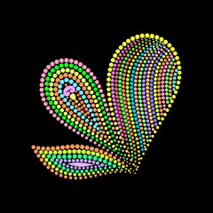 Paisley - colorful  folk art pattern with beads. Traditional ethnic ornament. Object isolated on black background. Vector print.