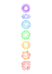 Chakras on white background Meditation Hand drawn sacral yoga background
