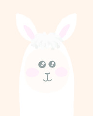 Cute llama on soft yellow background Funny character illustration Simple drawing