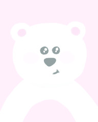 Cute smiling white bear on soft pink background Simple Funny character illustration Hand drawn