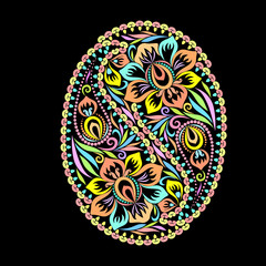Oval ethnic design. Floral colorful traditional pattern. Vector print with paisley for embroidery, for women's clothing.
