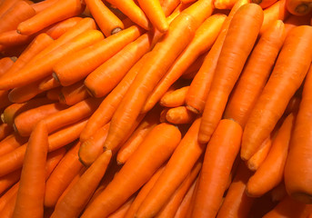 A lot of organic fresh carrots, Food background.