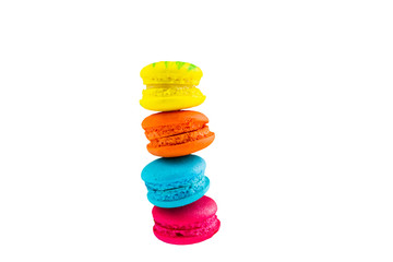 Sweet and colourful french macaroons or macaron  isolated on white background.Saved with clipping path.