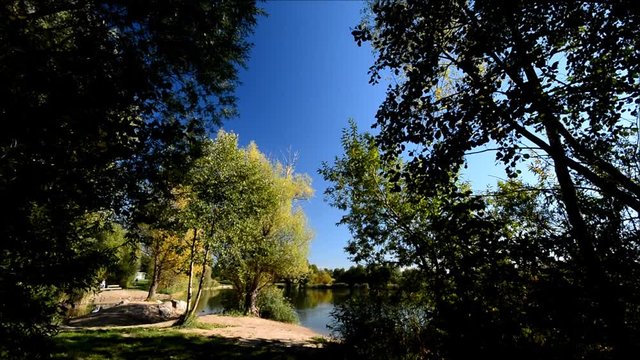Idyllic autumn lake scenery from Great Spekte Lake (Grosser Spektesee) in Berlin Spandau from October 1, 2015, Germany