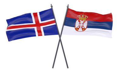 Fototapeta premium Iceland and Serbia, two crossed flags isolated on white background. 3d image