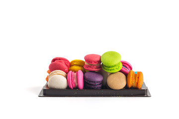 Colorful of Macarons on white background close up