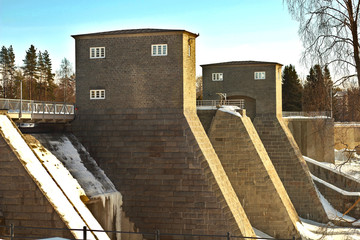 Fototapeta premium Dam hydropower plant Imatrankoski in Imatra Finland in winter