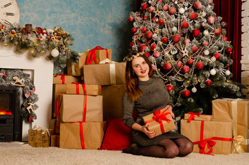 Modern woman's beauty, cute girl with pretty face, fashionable plus size figure, Christmas...