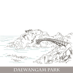Daewangam Park.Ilsan-dong.Nature of south korea. Bridge by the sea.Seascape.Nature of asia.Rocks by the water